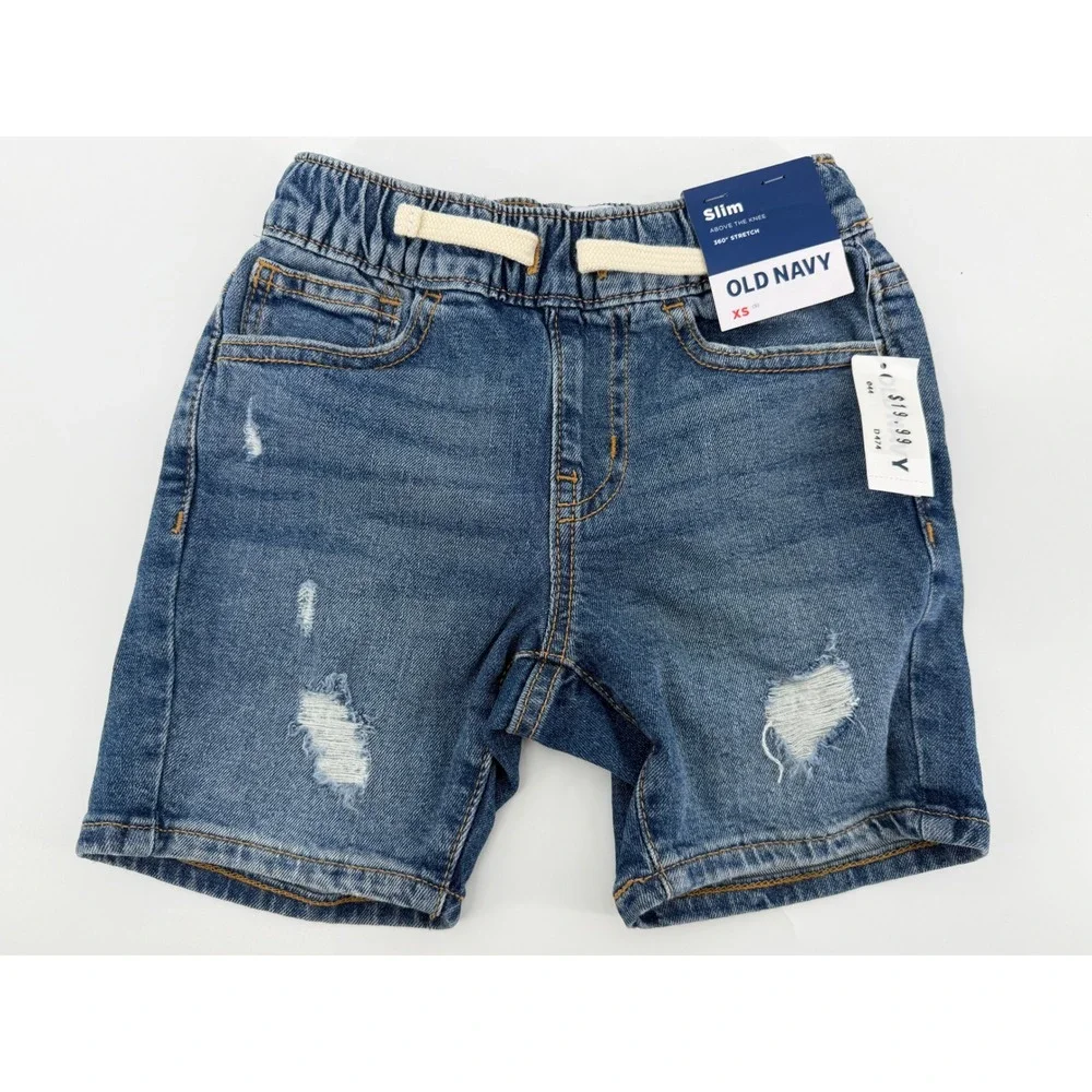 Old Navy Boys Slim 360‎ Stretch Distressed Denim Shorts Medium Wash XS 5 NEW